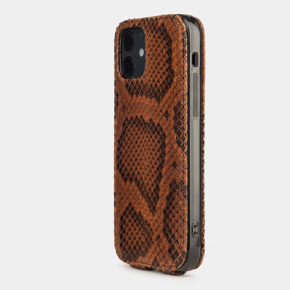 gold python leather iPhone 12 pro max case rear view showing camera cutout and exotic leather texture