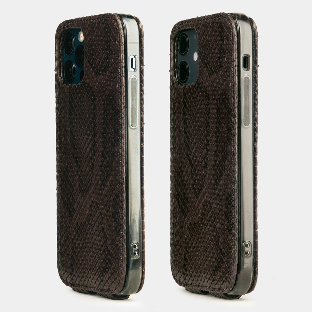 brown python leather iPhone 12 pro max case rear view showing camera cutout and exotic leather texture