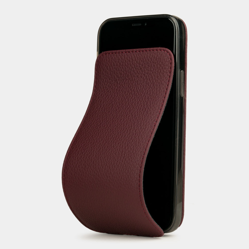 bordeaux leather iPhone 12 mini case with slim magnetic flip cover - main visual