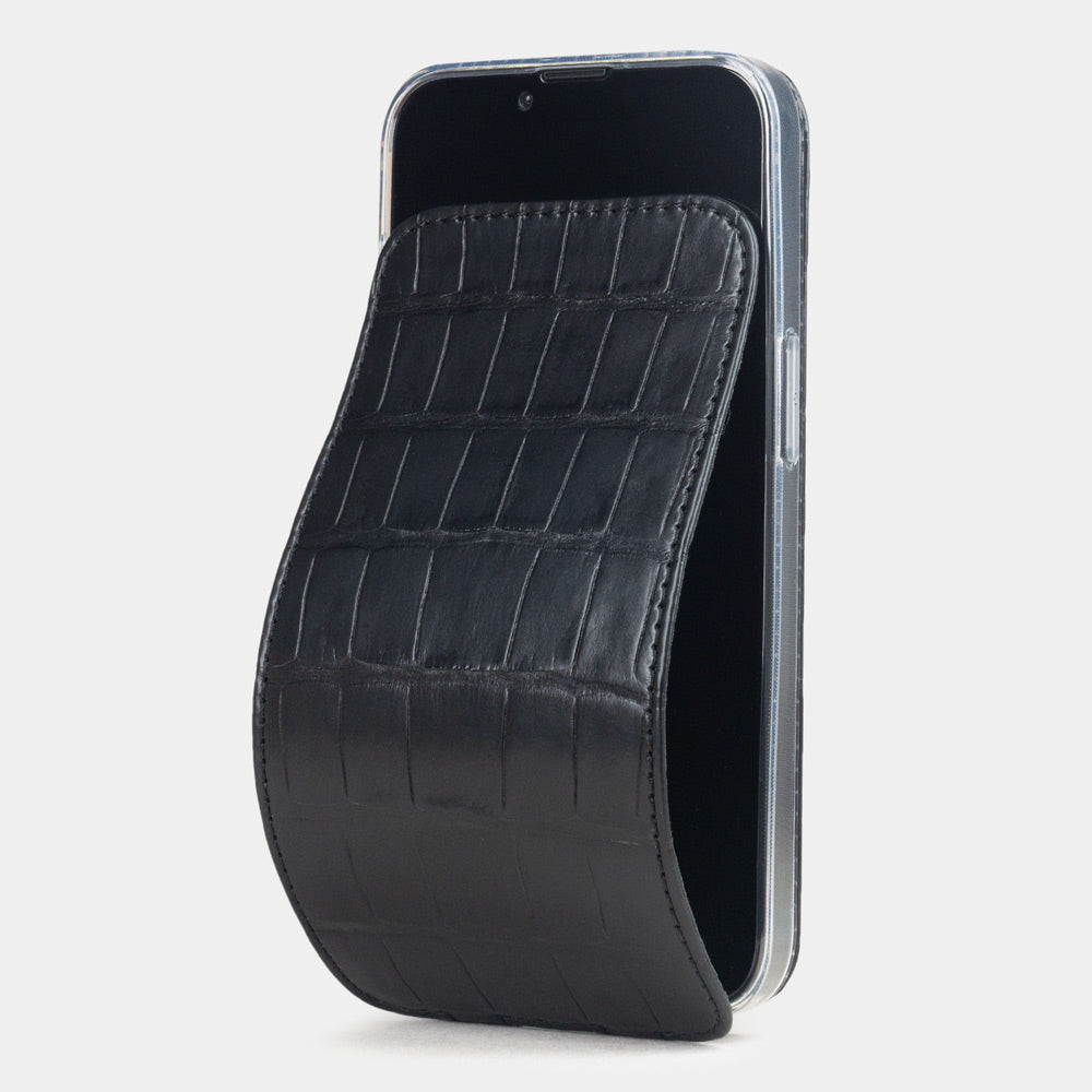 iPhone 16e Black Crocodile Leather Flip Case with MagSafe