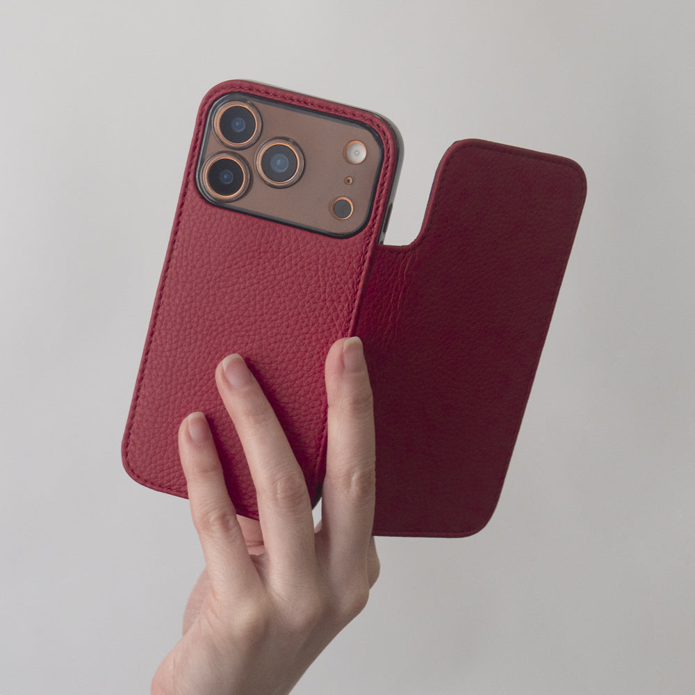iPhone 17 Pro Max Red Leather Wallet Case