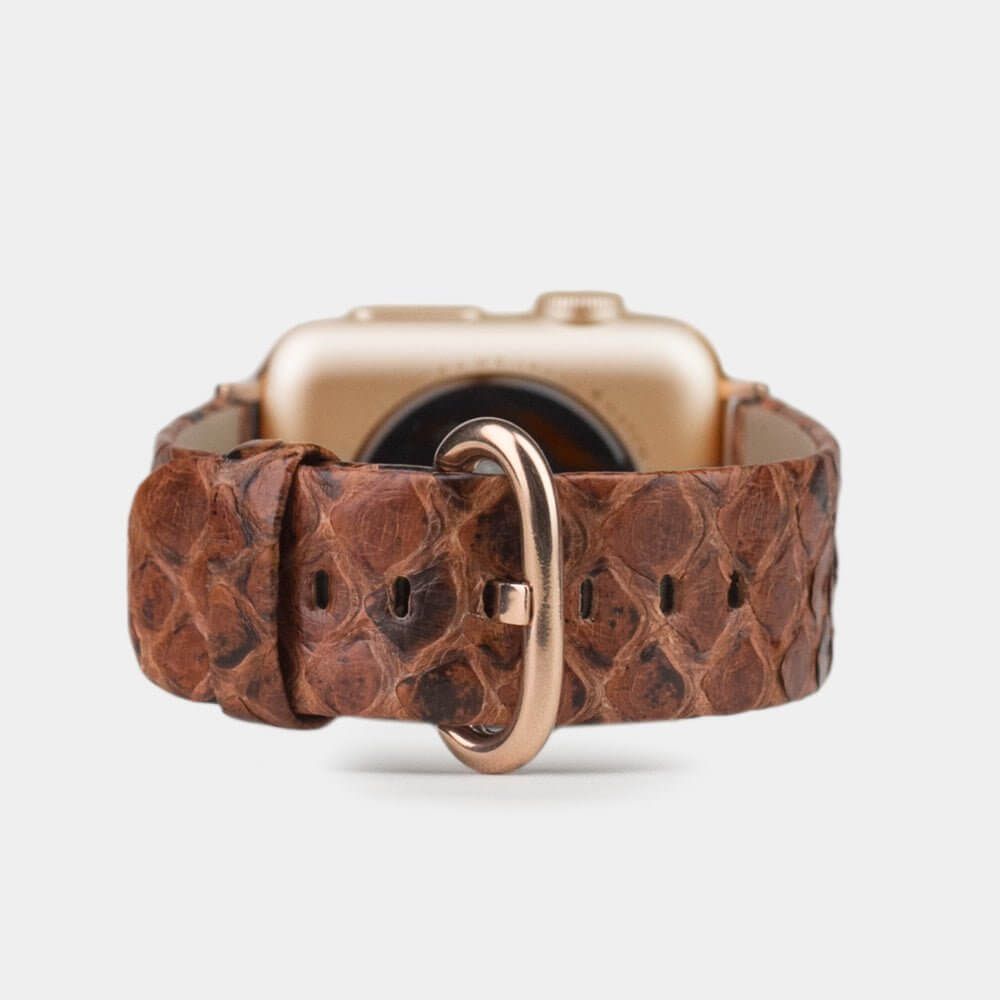 Strap for the Apple Watch 41/42 mm in Gold python leather, with pink gold adapters and buckle | main view