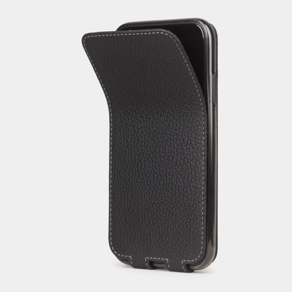 Matte Black calfskin leather flip case iPhone 11, Marcel Robert handmade magnetic folding cover