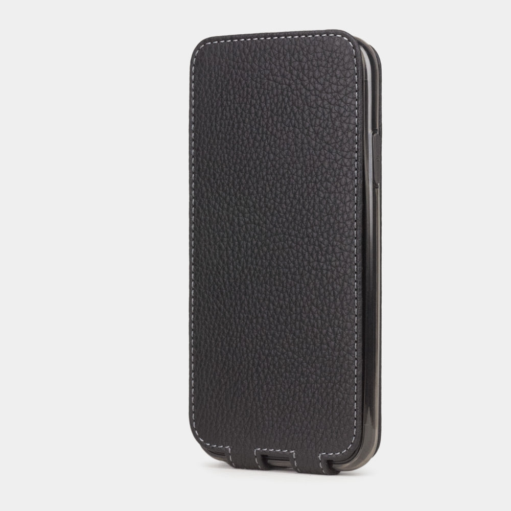Matte Black calfskin leather flip case iPhone 11, Marcel Robert handmade magnetic folding cover