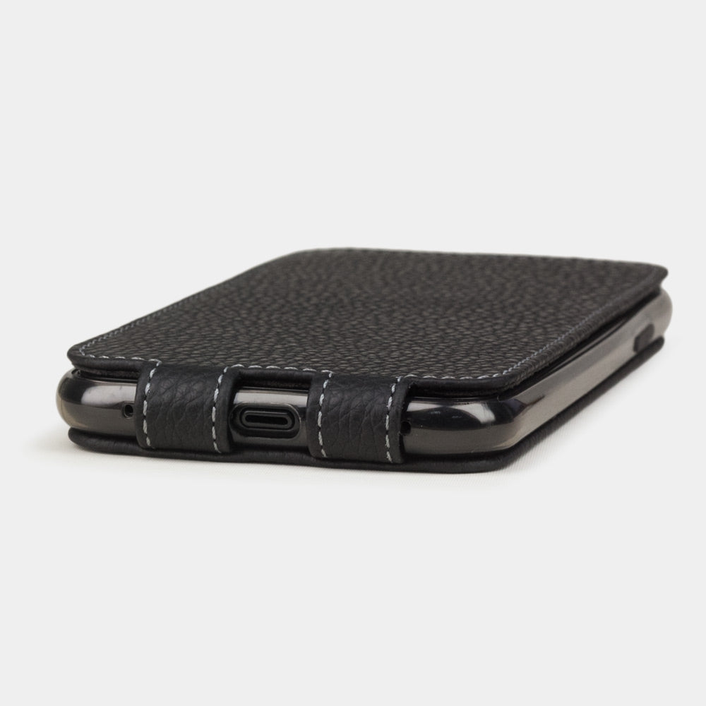 Matte Black calfskin leather flip case iPhone 11, Marcel Robert handmade magnetic folding cover