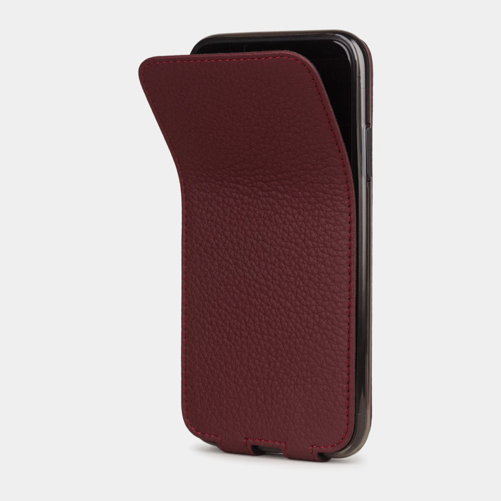 Bordeaux calfskin leather flip case iPhone 11, Marcel Robert handmade magnetic folding cover