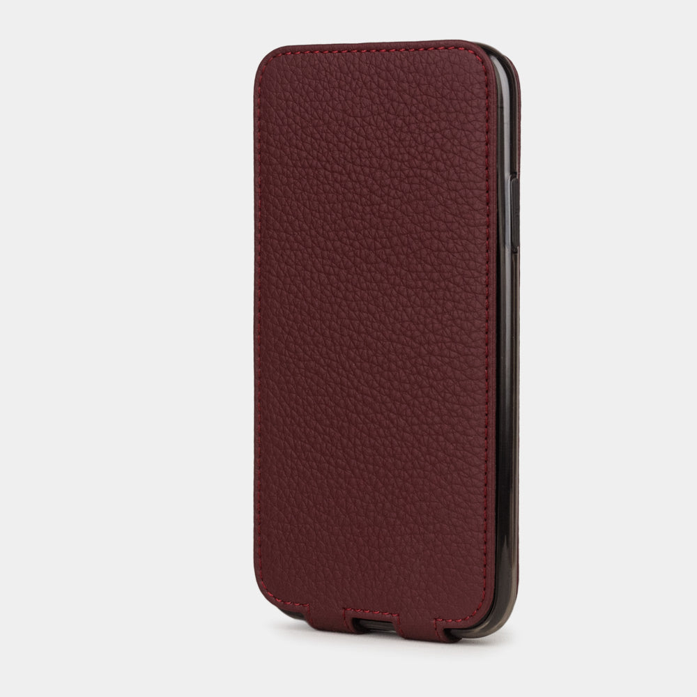 Bordeaux calfskin leather flip case iPhone 11, Marcel Robert handmade magnetic folding cover