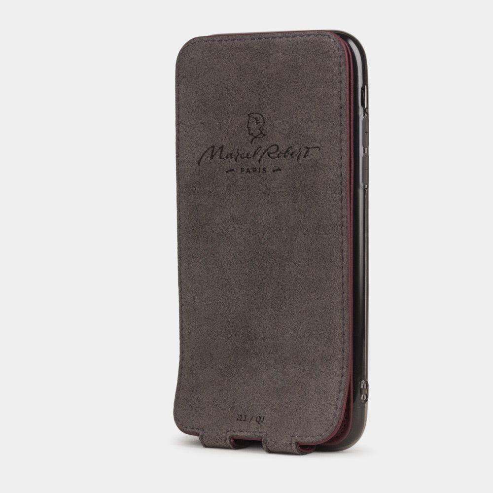 Bordeaux calfskin leather flip case iPhone 11, Marcel Robert handmade magnetic folding cover