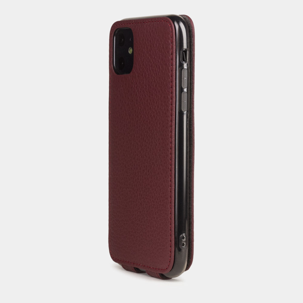 Bordeaux calfskin leather flip case iPhone 11, Marcel Robert handmade magnetic folding cover
