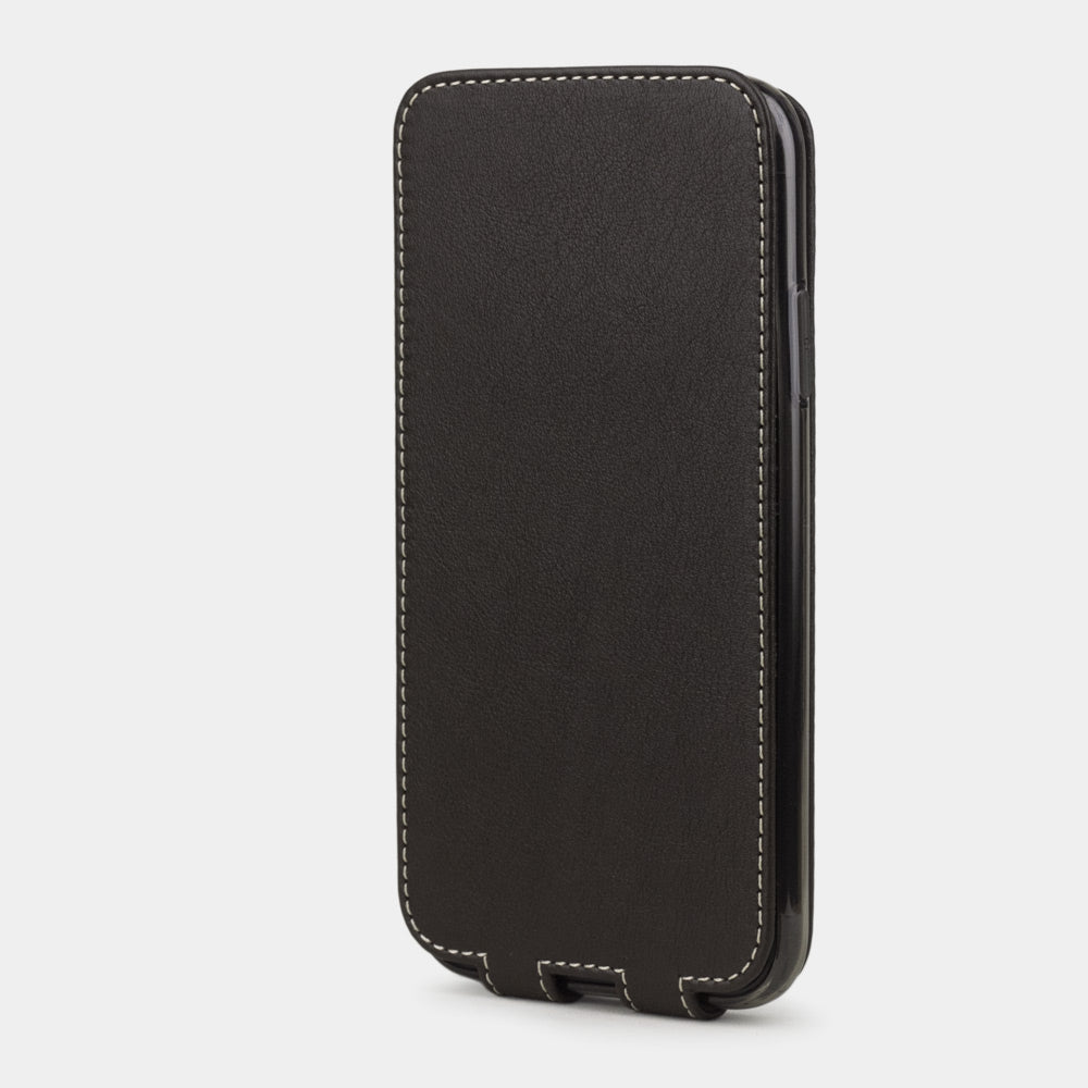 Brown calfskin leather flip case iPhone 11, Marcel Robert handmade magnetic folding cover