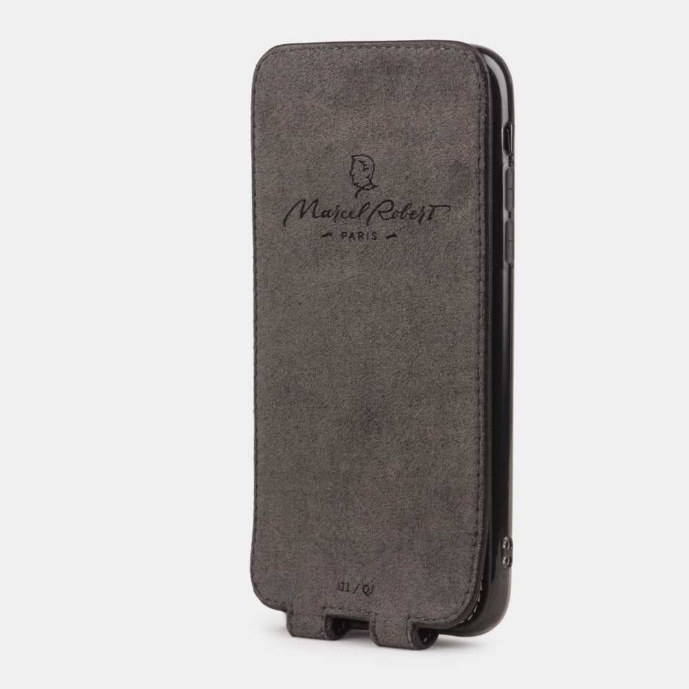 Brown calfskin leather flip case iPhone 11, Marcel Robert handmade magnetic folding cover