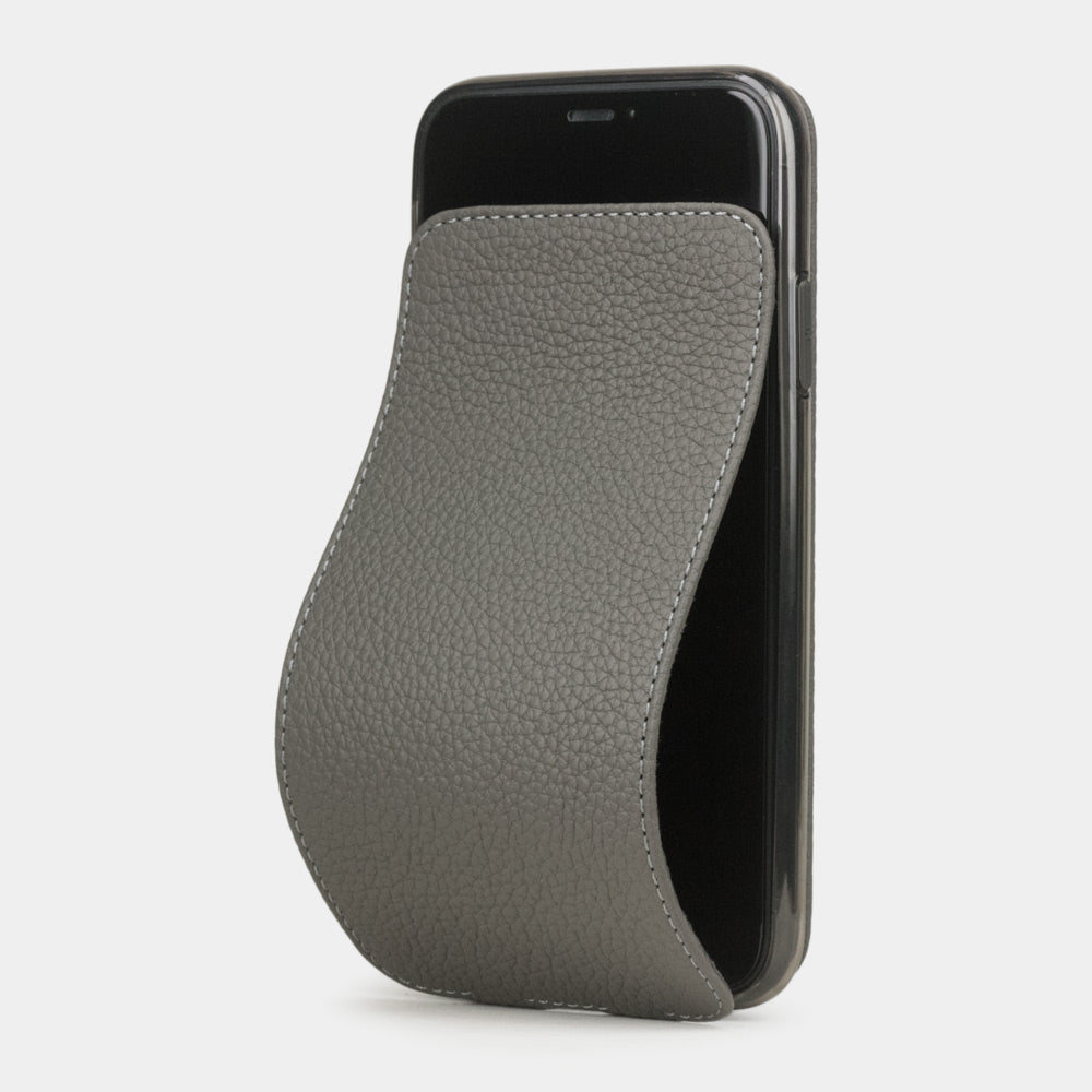 Grey Stone calfskin leather flip case iPhone 11, Marcel Robert handmade magnetic folding cover