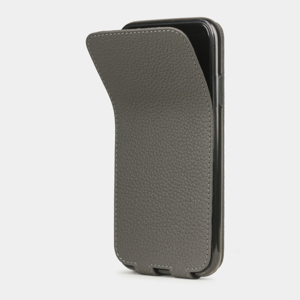 Grey Stone calfskin leather flip case iPhone 11, Marcel Robert handmade magnetic folding cover