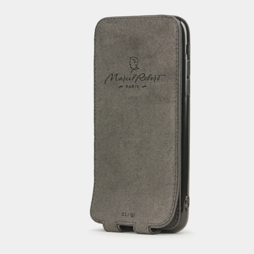Grey Stone calfskin leather flip case iPhone 11, Marcel Robert handmade magnetic folding cover