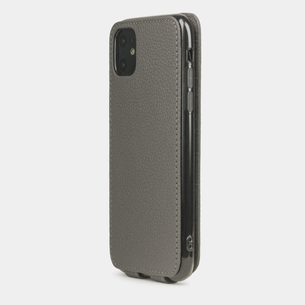 Grey Stone calfskin leather flip case iPhone 11, Marcel Robert handmade magnetic folding cover