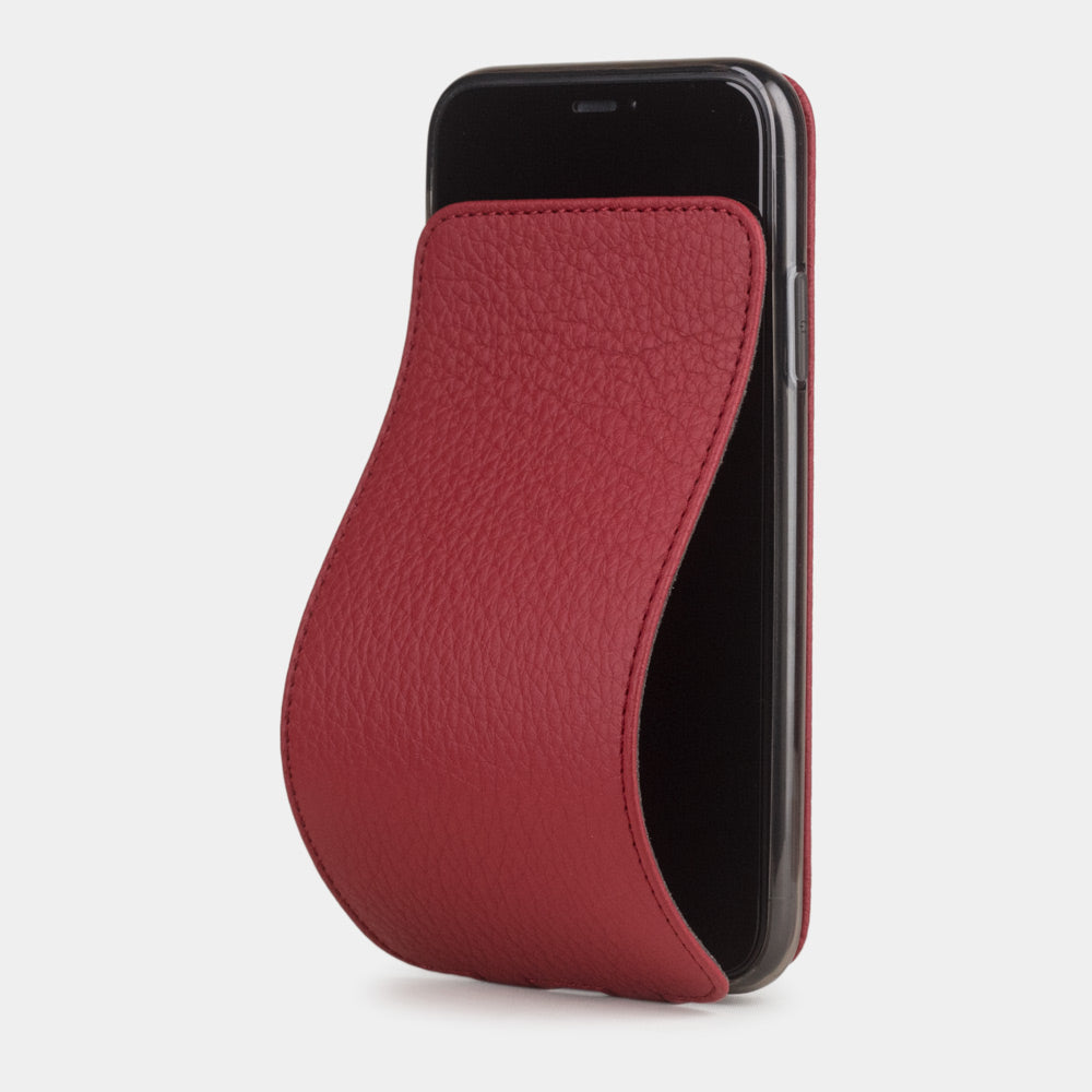 Cherry calfskin leather flip case iPhone 11, Marcel Robert handmade magnetic folding cover