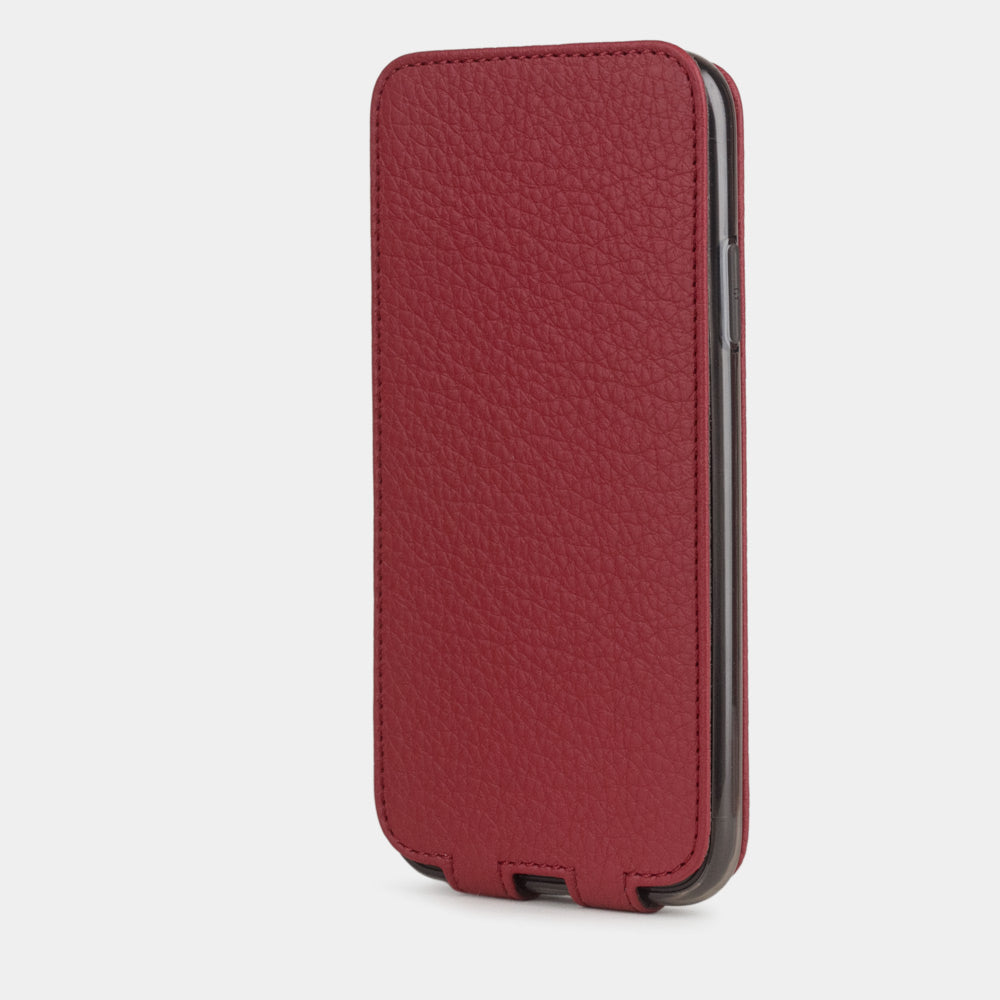 Cherry calfskin leather flip case iPhone 11, Marcel Robert handmade magnetic folding cover