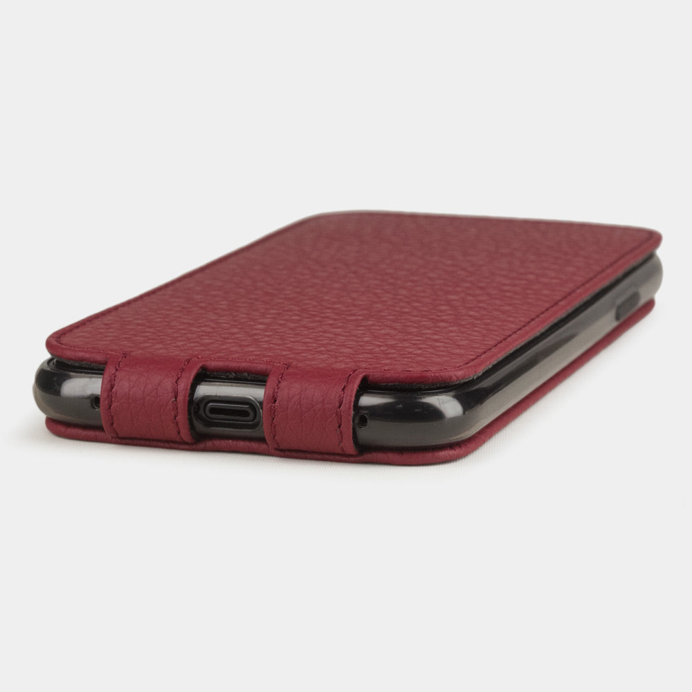 Cherry calfskin leather flip case iPhone 11, Marcel Robert handmade magnetic folding cover