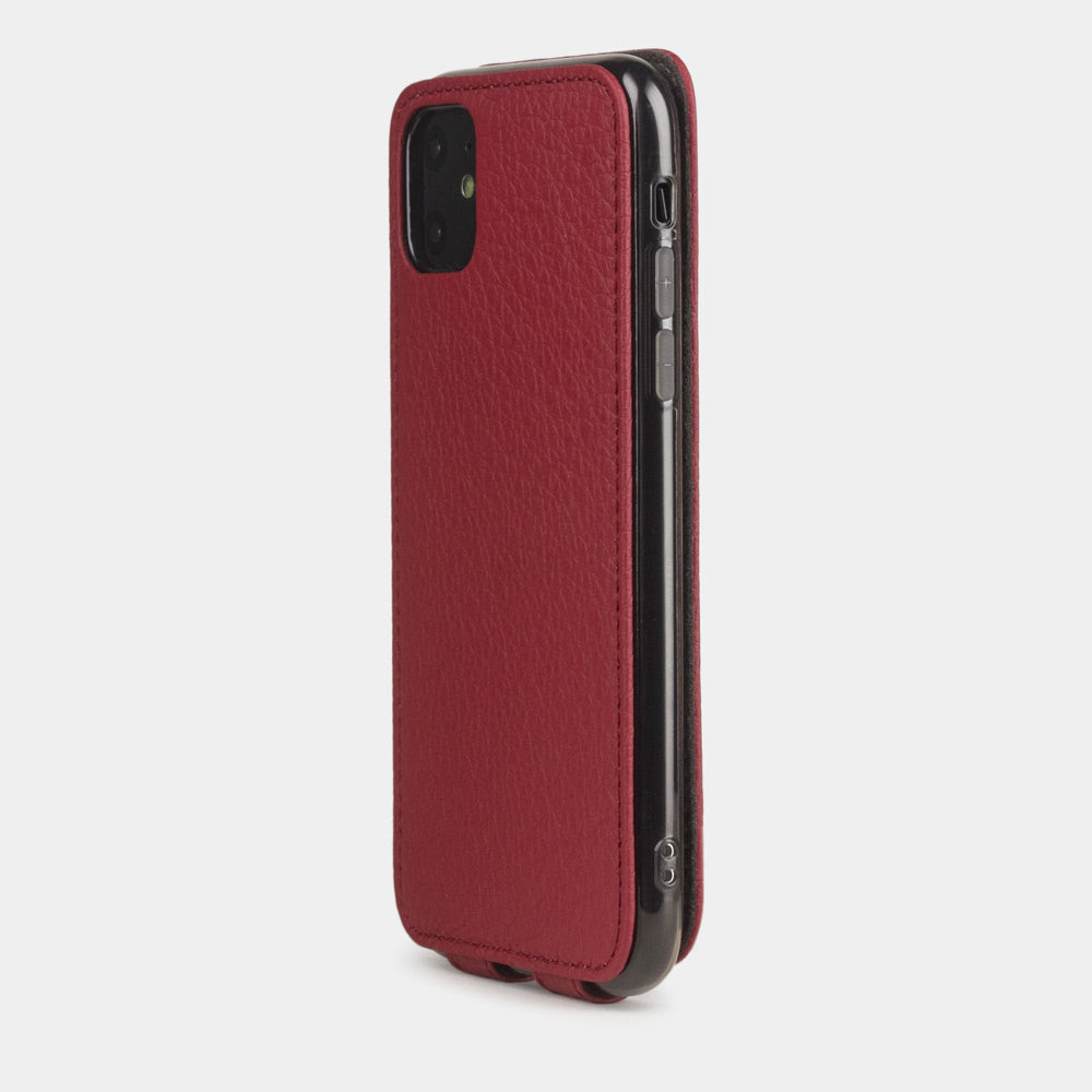 Cherry calfskin leather flip case iPhone 11, Marcel Robert handmade magnetic folding cover