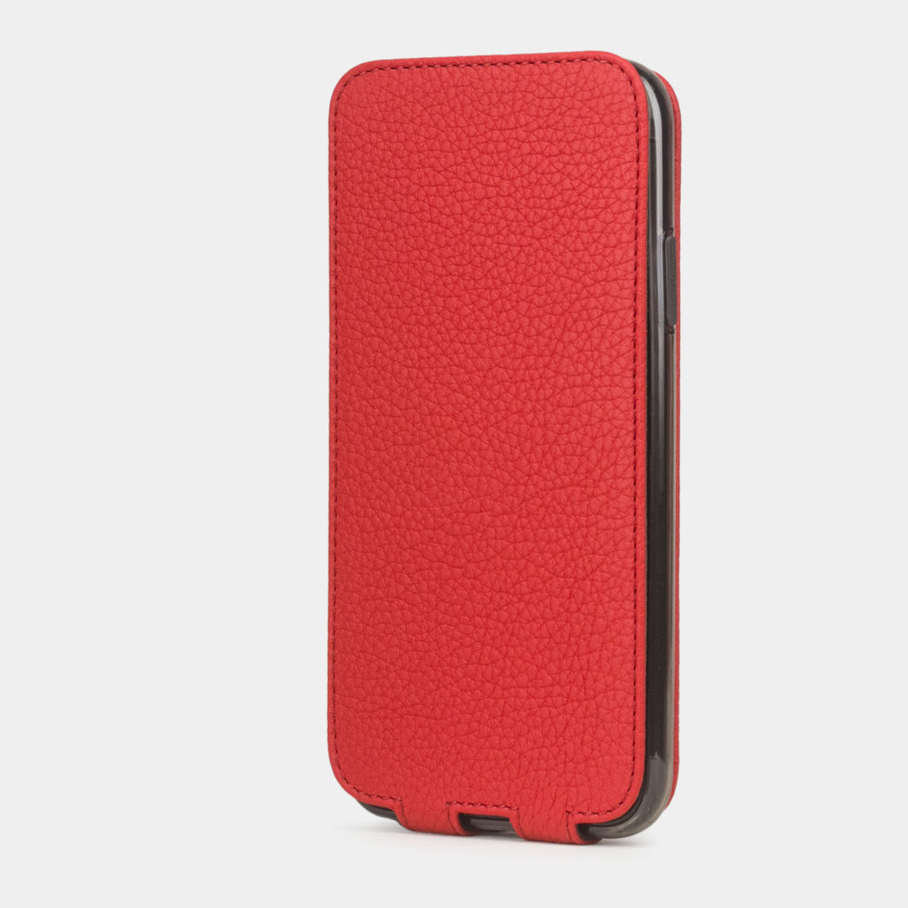 Red calfskin leather flip case iPhone 11, Marcel Robert handmade magnetic folding cover