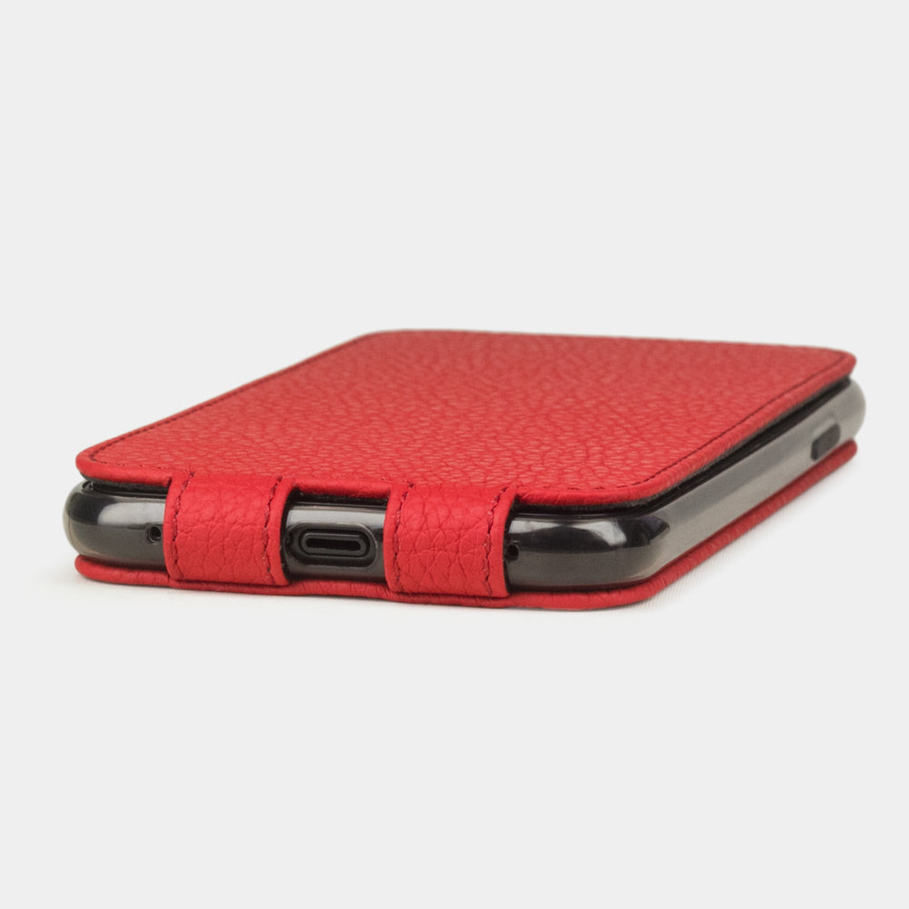 Red calfskin leather flip case iPhone 11, Marcel Robert handmade magnetic folding cover
