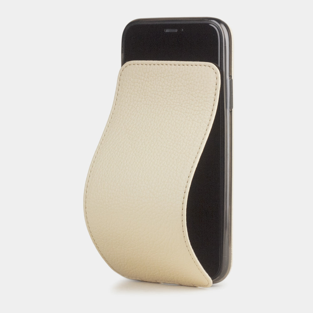 Cream calfskin leather flip case iPhone 11, Marcel Robert handmade magnetic folding cover