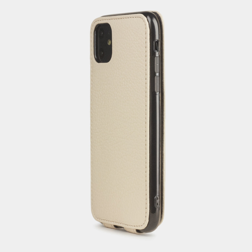 Cream calfskin leather flip case iPhone 11, Marcel Robert handmade magnetic folding cover