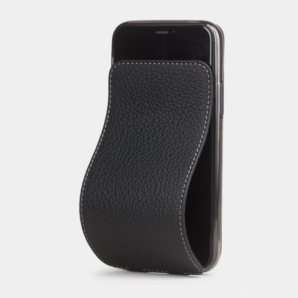 Matte Black calfskin leather flip case iPhone 11 Pro Max, Marcel Robert handmade magnetic folding cover