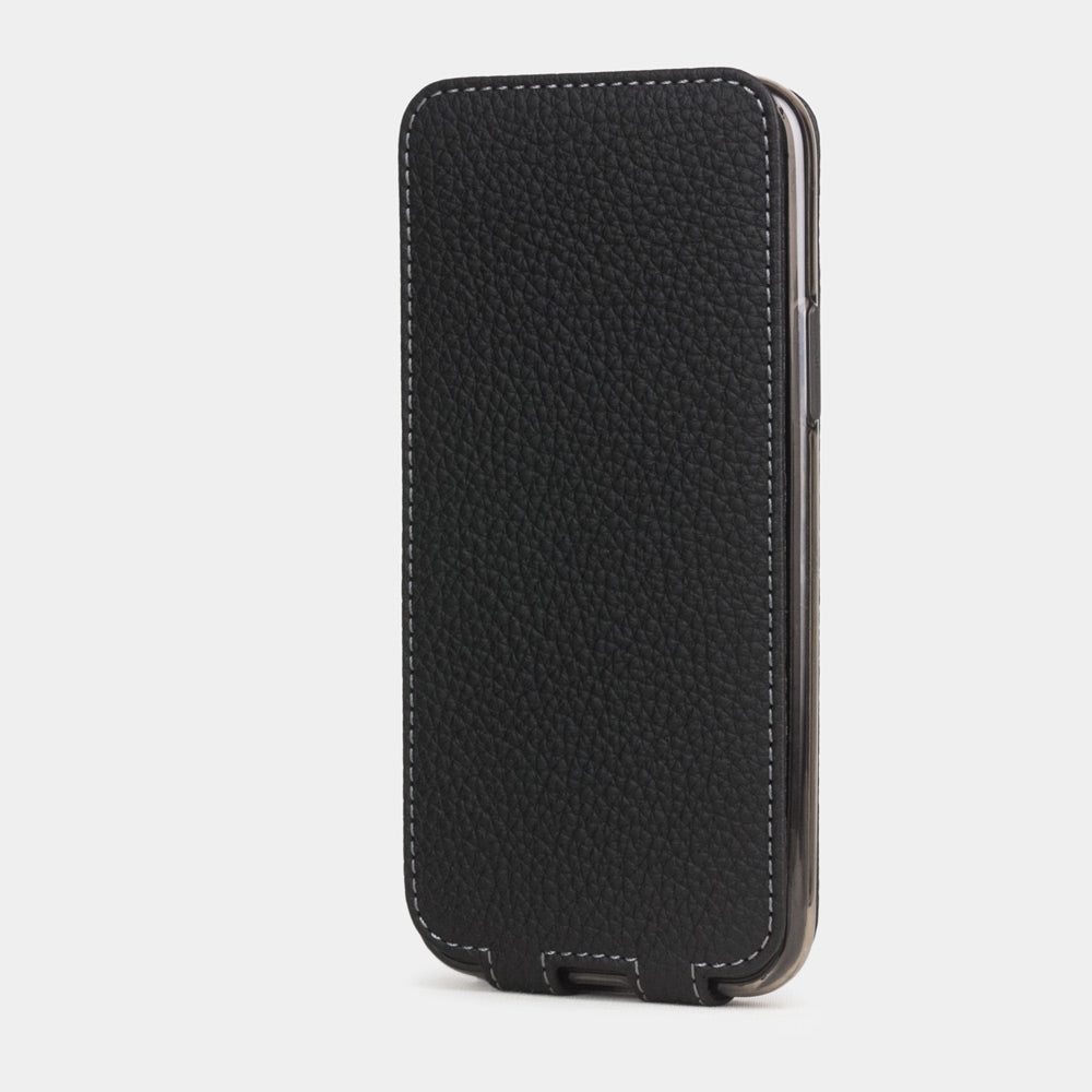 Matte Black calfskin leather flip case iPhone 11 Pro Max, Marcel Robert handmade magnetic folding cover