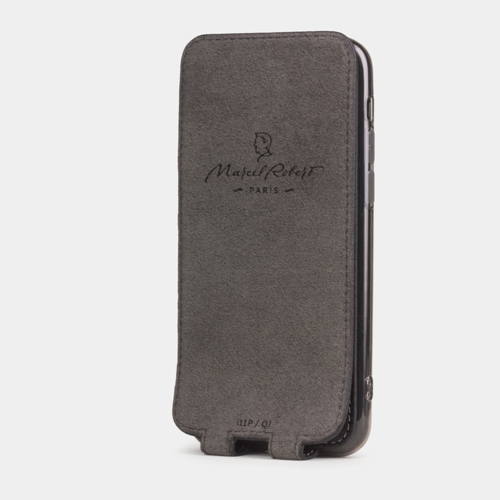 Matte Black calfskin leather flip case iPhone 11 Pro, Marcel Robert handmade magnetic folding cover
