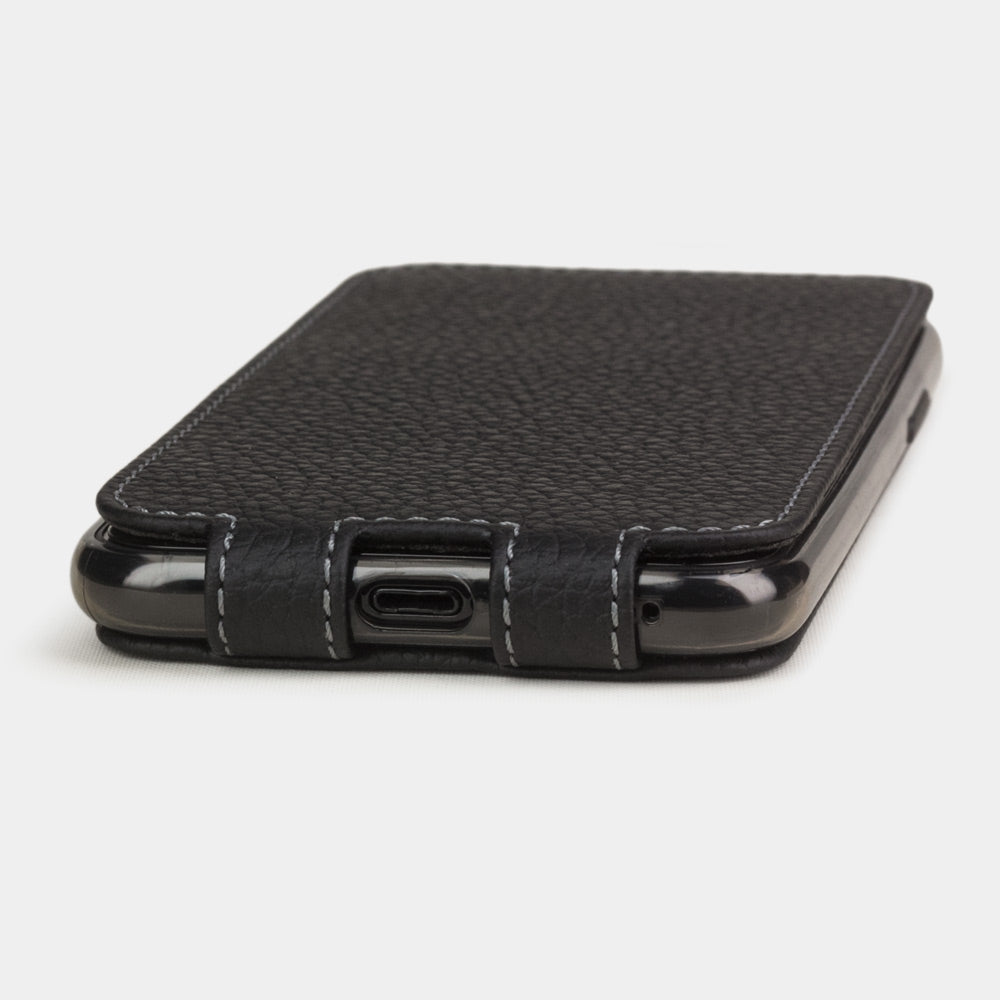 Matte Black calfskin leather flip case iPhone 11 Pro Max, Marcel Robert handmade magnetic folding cover