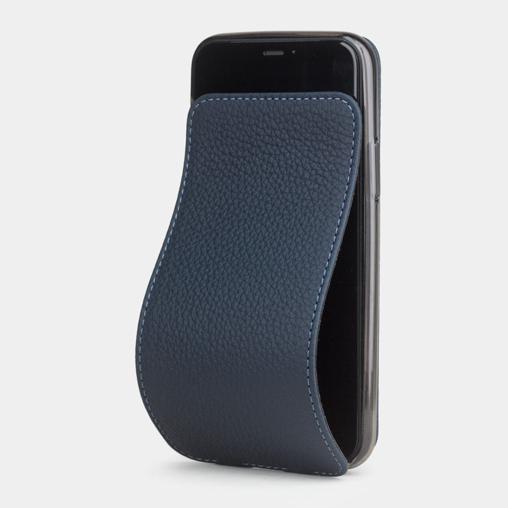 Matte Blue calfskin leather flip case iPhone 11 Pro Max, Marcel Robert handmade magnetic folding cover