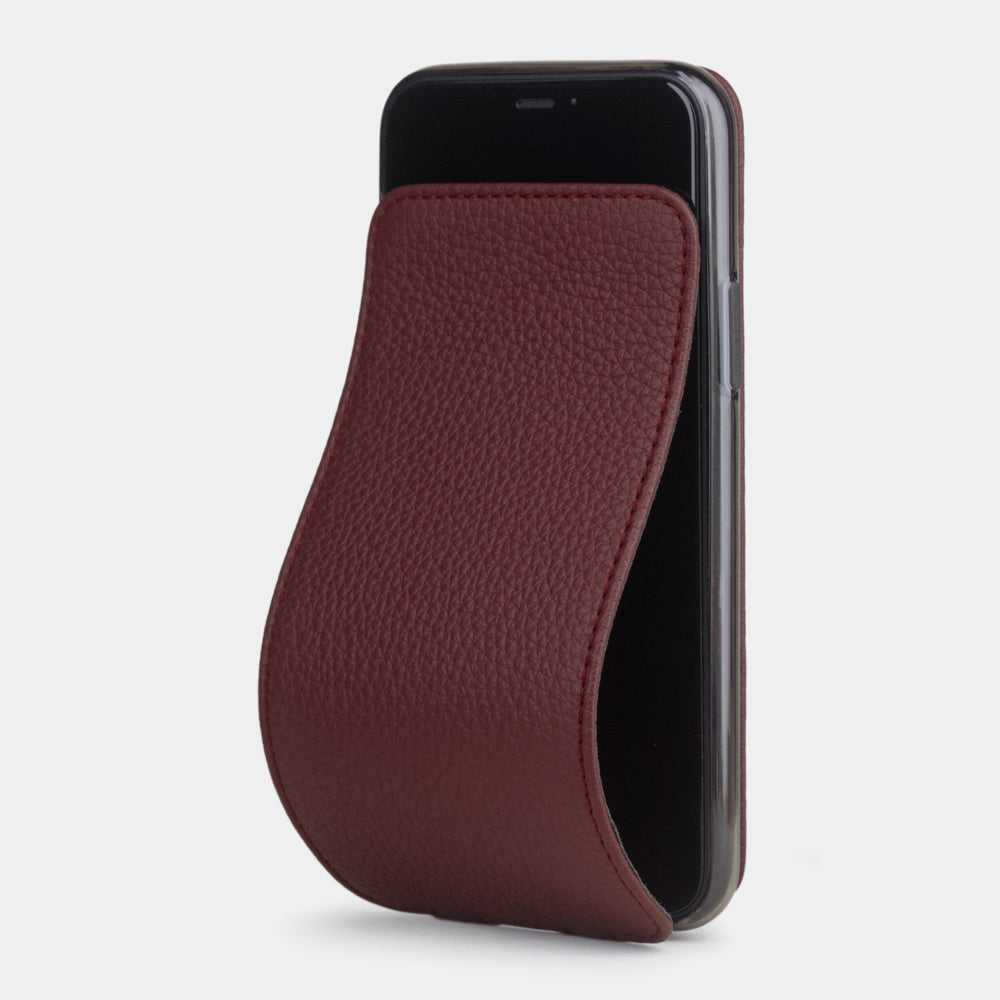 Bordeaux calfskin leather flip case iPhone 11 Pro, Marcel Robert handmade magnetic folding cover