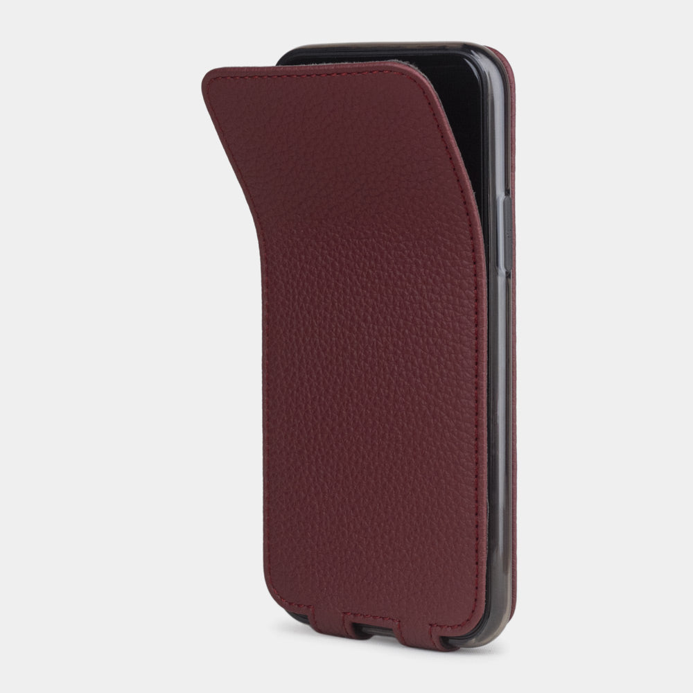 Bordeaux calfskin leather flip case iPhone 11 Pro, Marcel Robert handmade magnetic folding cover