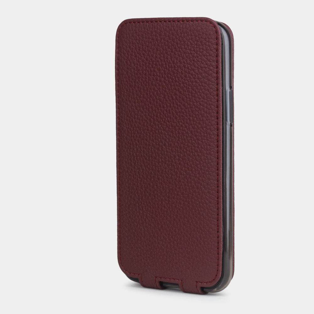 Bordeaux calfskin leather flip case iPhone 11 Pro, Marcel Robert handmade magnetic folding cover
