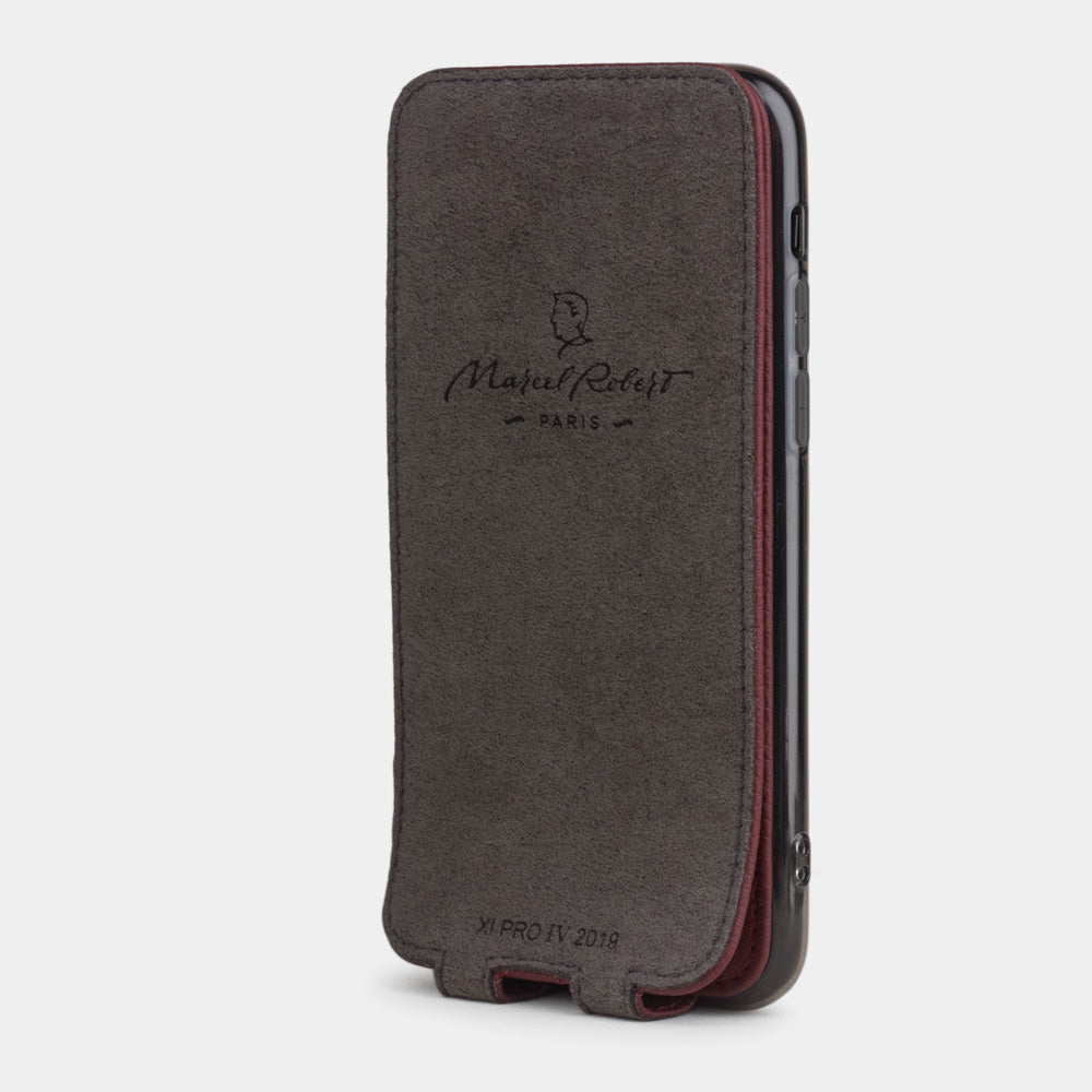 Bordeaux calfskin leather flip case iPhone 11 Pro, Marcel Robert handmade magnetic folding cover