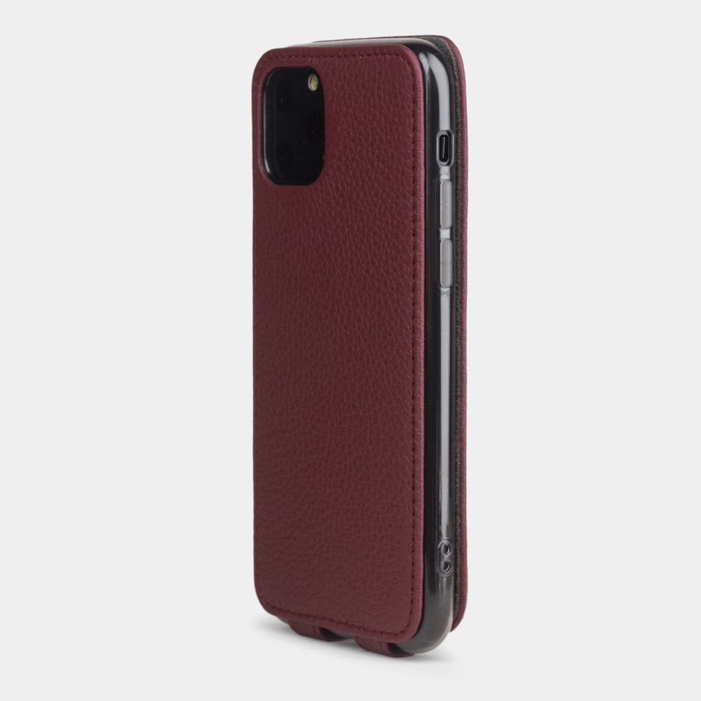 Bordeaux calfskin leather flip case iPhone 11 Pro, Marcel Robert handmade magnetic folding cover