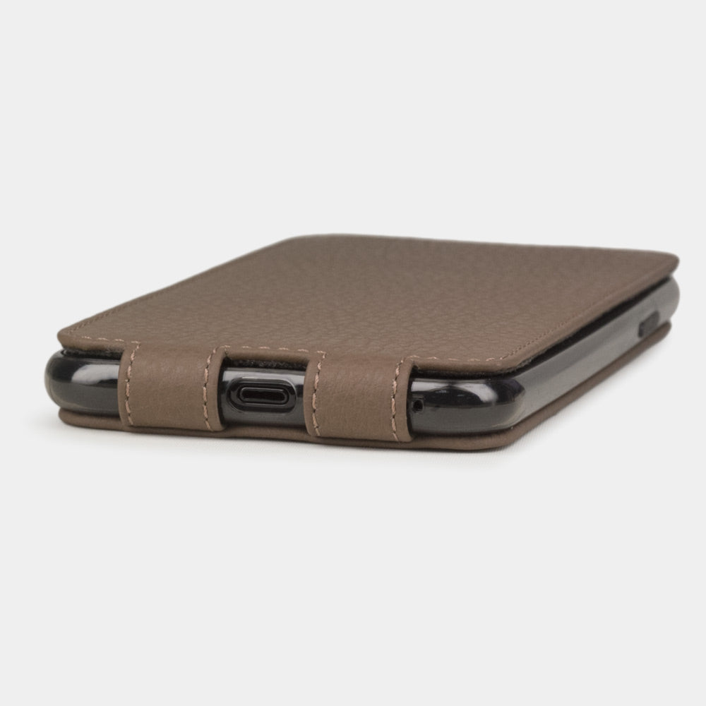 Coffee calfskin leather flip case iPhone 11 Pro Max, Marcel Robert handmade magnetic folding cover