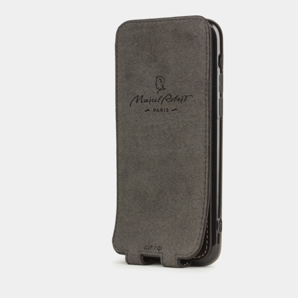 Brown calfskin leather flip case iPhone 11 Pro Max, Marcel Robert handmade magnetic folding cover