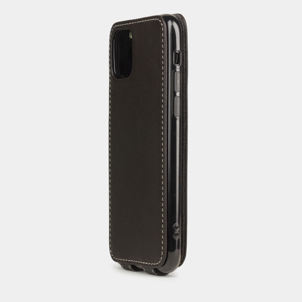 Brown calfskin leather flip case iPhone 11 Pro Max, Marcel Robert handmade magnetic folding cover