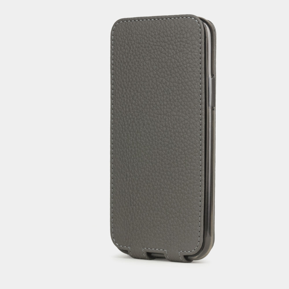 Grey Stone calfskin leather flip case iPhone 11 Pro, Marcel Robert handmade magnetic folding cover