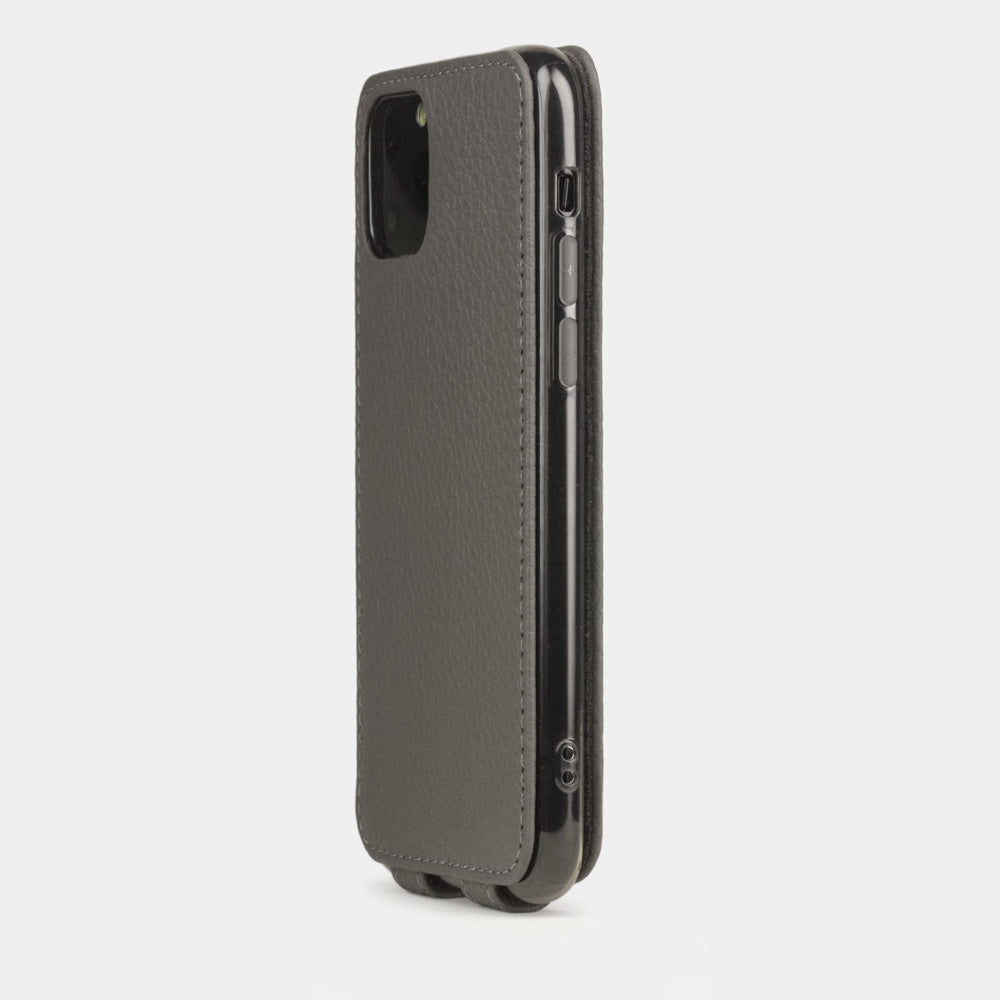 Grey Stone calfskin leather flip case iPhone 11 Pro, Marcel Robert handmade magnetic folding cover