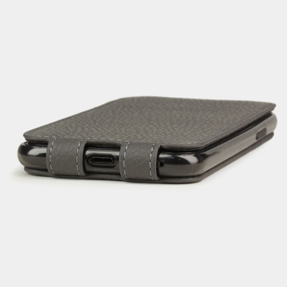 Grey Stone calfskin leather flip case iPhone 11 Pro, Marcel Robert handmade magnetic folding cover