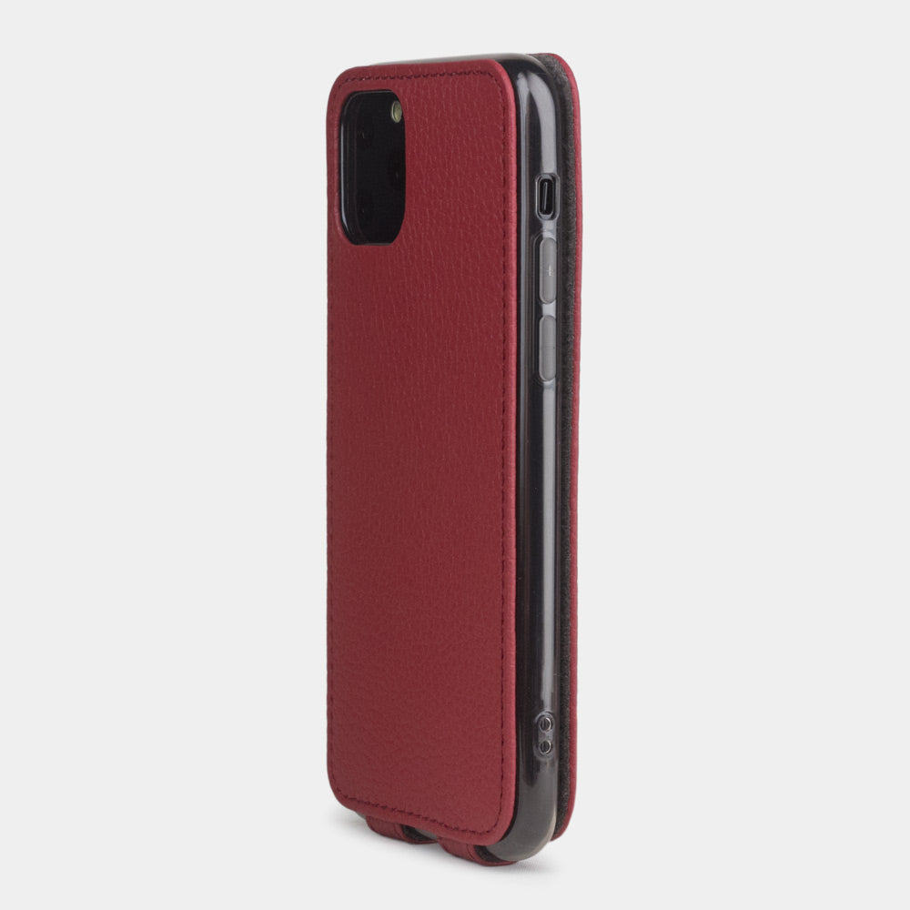 Cherry calfskin leather flip case iPhone 11 Pro, Marcel Robert handmade magnetic folding cover