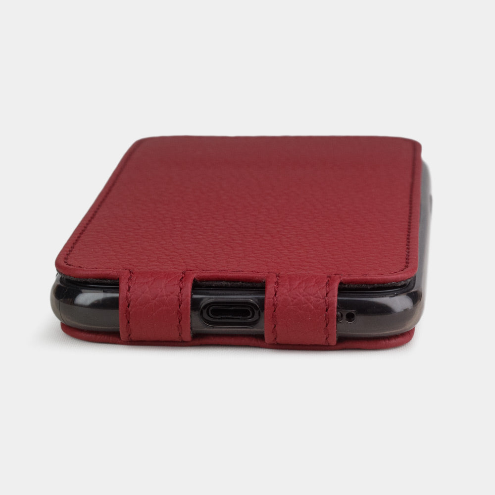 Cherry calfskin leather flip case iPhone 11 Pro, Marcel Robert handmade magnetic folding cover