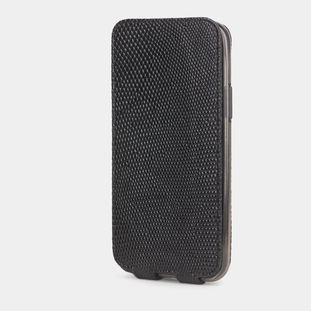 Black lizard leather flip case iPhone 11 Pro, Marcel Robert handmade magnetic folding cover