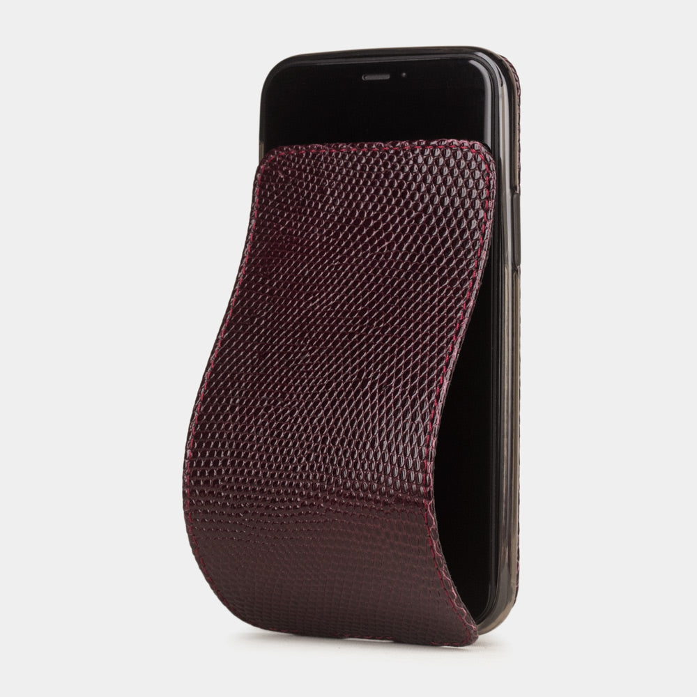 Bordeaux lizard leather flip case iPhone 11 Pro, Marcel Robert handmade magnetic folding cover