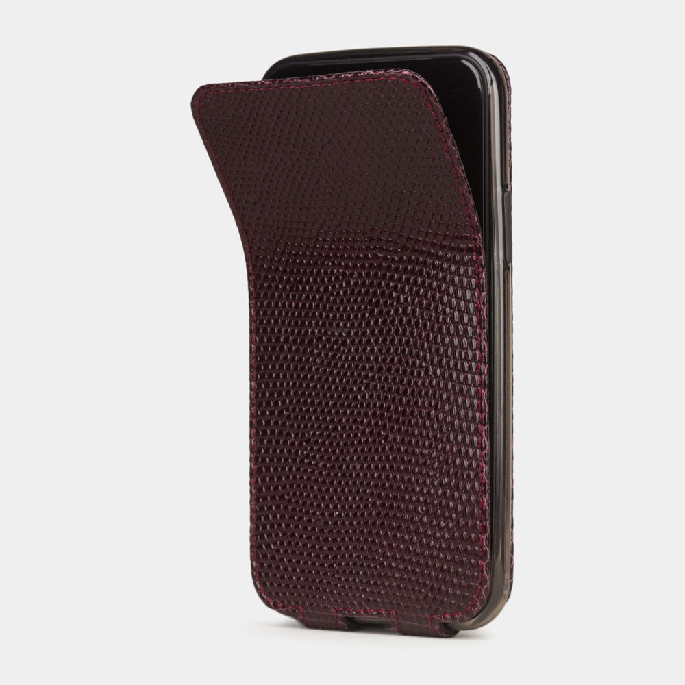 Bordeaux lizard leather flip case iPhone 11 Pro, Marcel Robert handmade magnetic folding cover