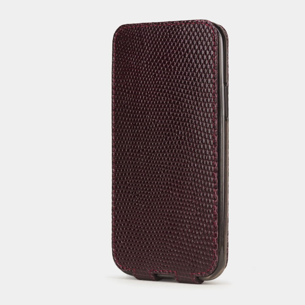 Bordeaux lizard leather flip case iPhone 11 Pro, Marcel Robert handmade magnetic folding cover