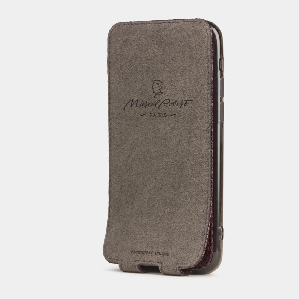 Bordeaux lizard leather flip case iPhone 11 Pro, Marcel Robert handmade magnetic folding cover